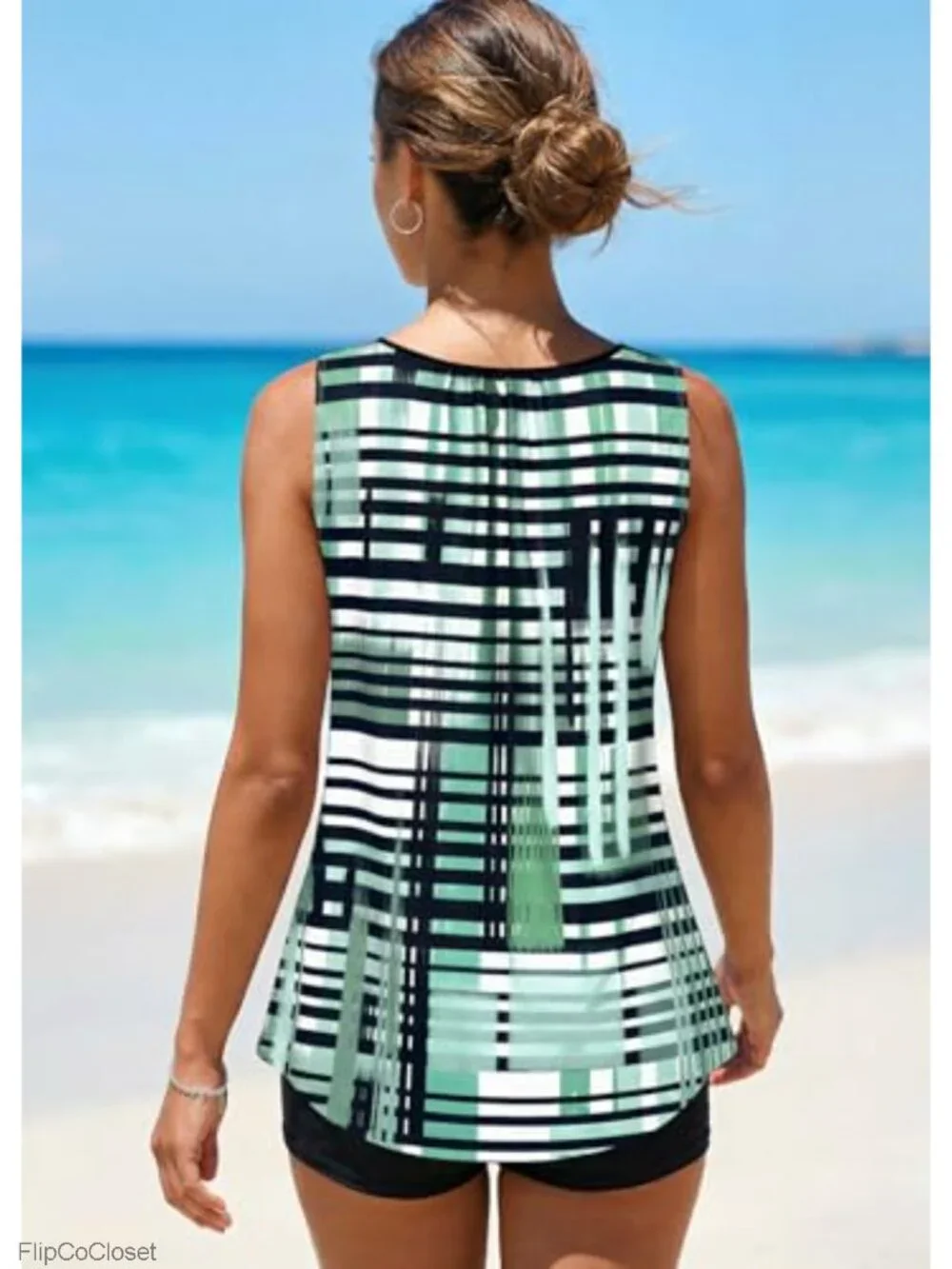 Tummy Control Tankini Set with High Waisted Boyshorts - Women's 2 Piece